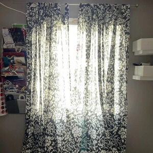 2 Sets IKEA Cotton Floral Grey White Curtains 98”H